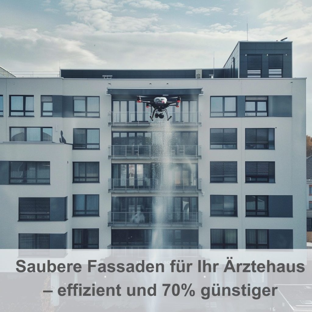 Fassadenreinigung im Ärztehaus mit der Drohne