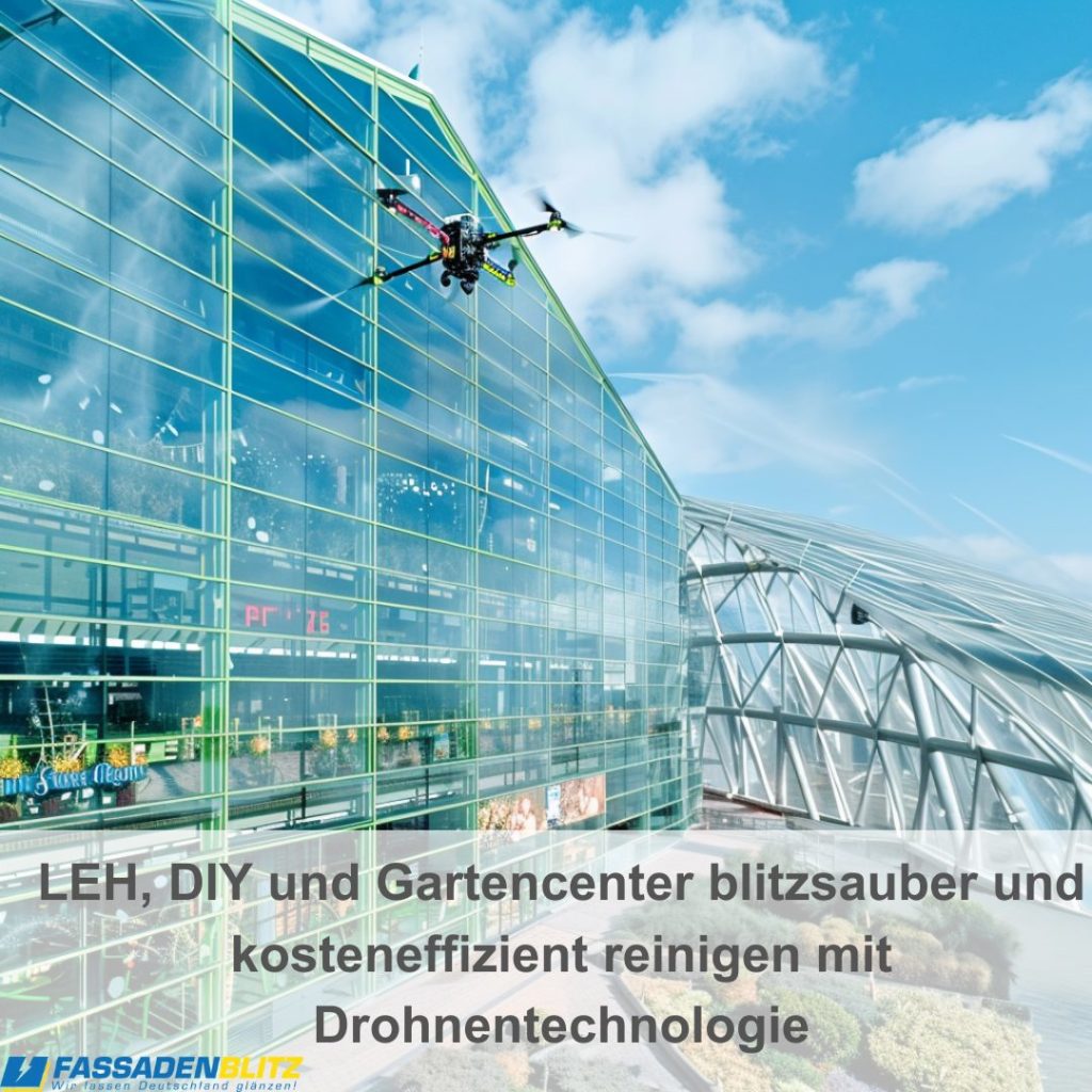 Fassadenreinigung mit Drohnen für den Lebensmitteleinzelhandel und DIY Märkte sowie Gartencenter